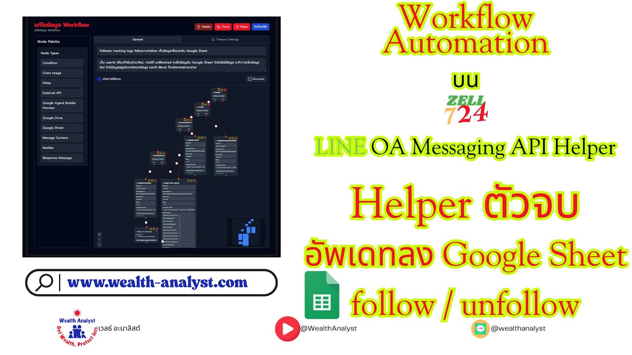 Zell724 Workflow Automation เพิ่ม-แก้ไขข้อมูลเพื่อนลง Google Sheet ด้วย Zell724 LINE OA Helper ไม่ต้องโค้ด